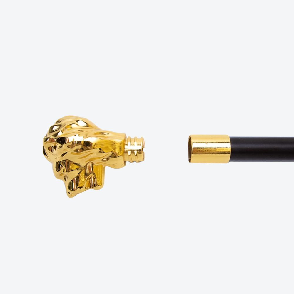 Sculptural Lion Metal Cane Golden-Bastoni UK