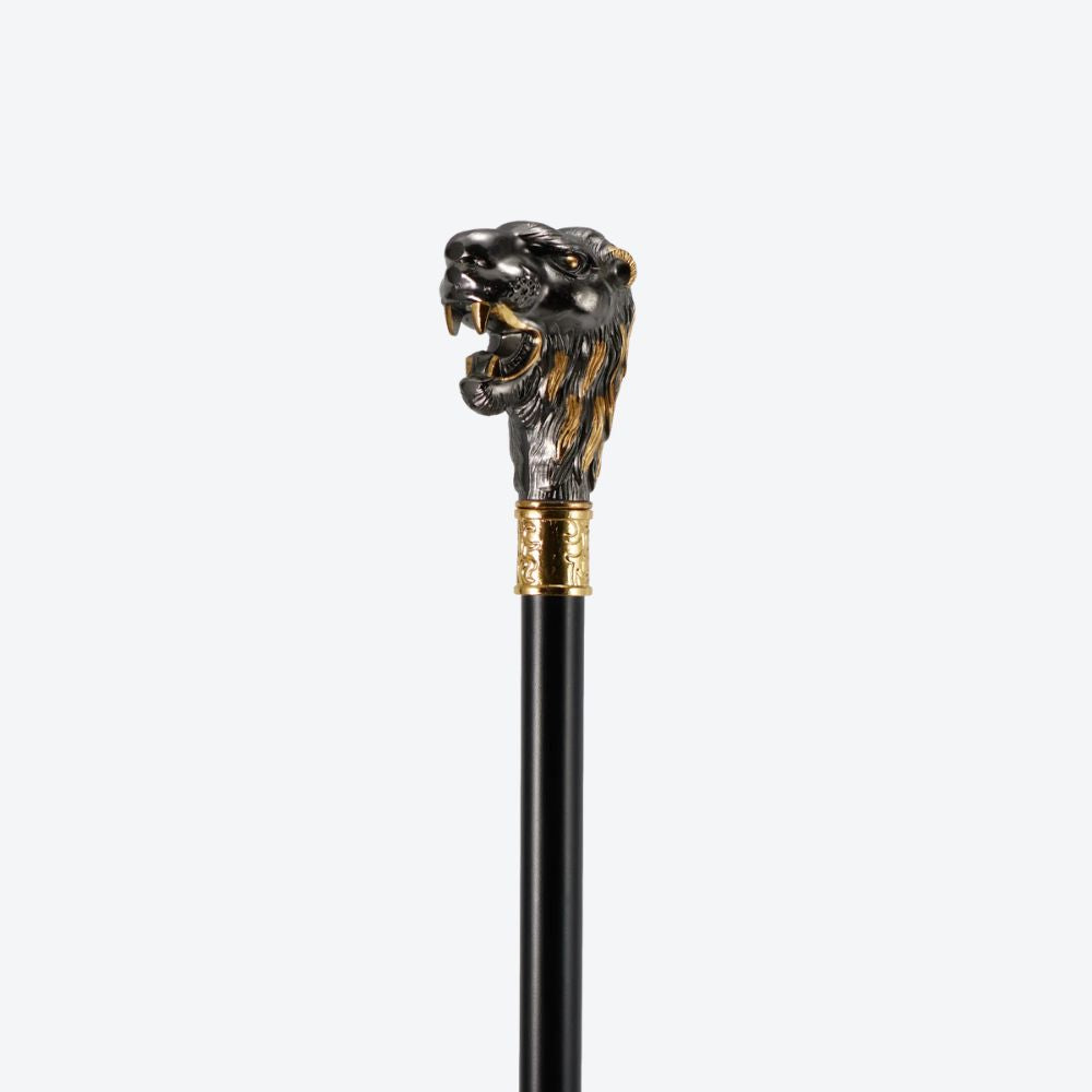 Sculptural Lion Metal Cane Silver/Golden-Bastoni UK
