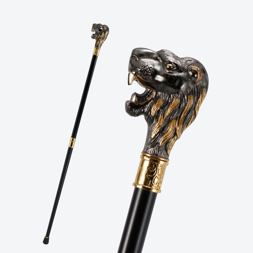 Sculptural Lion Metal Cane Silver/Golden-Bastoni UK