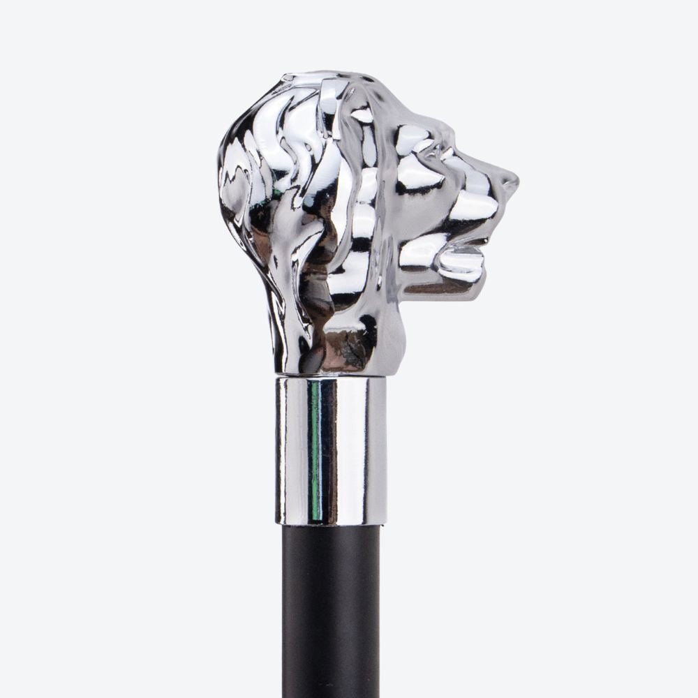 Sculptural Lion Metal Cane Silver-Bastoni UK