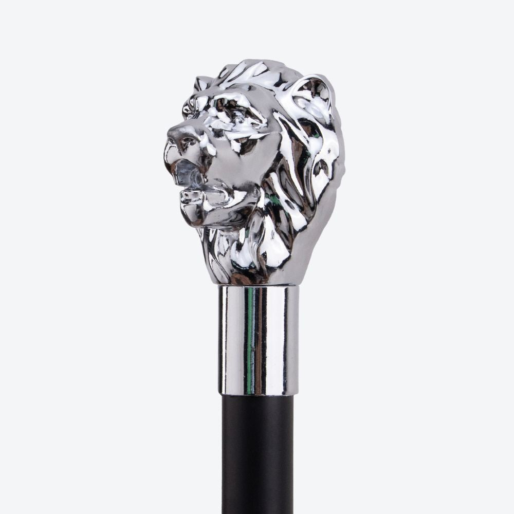 Sculptural Lion Metal Cane Silver-Bastoni UK