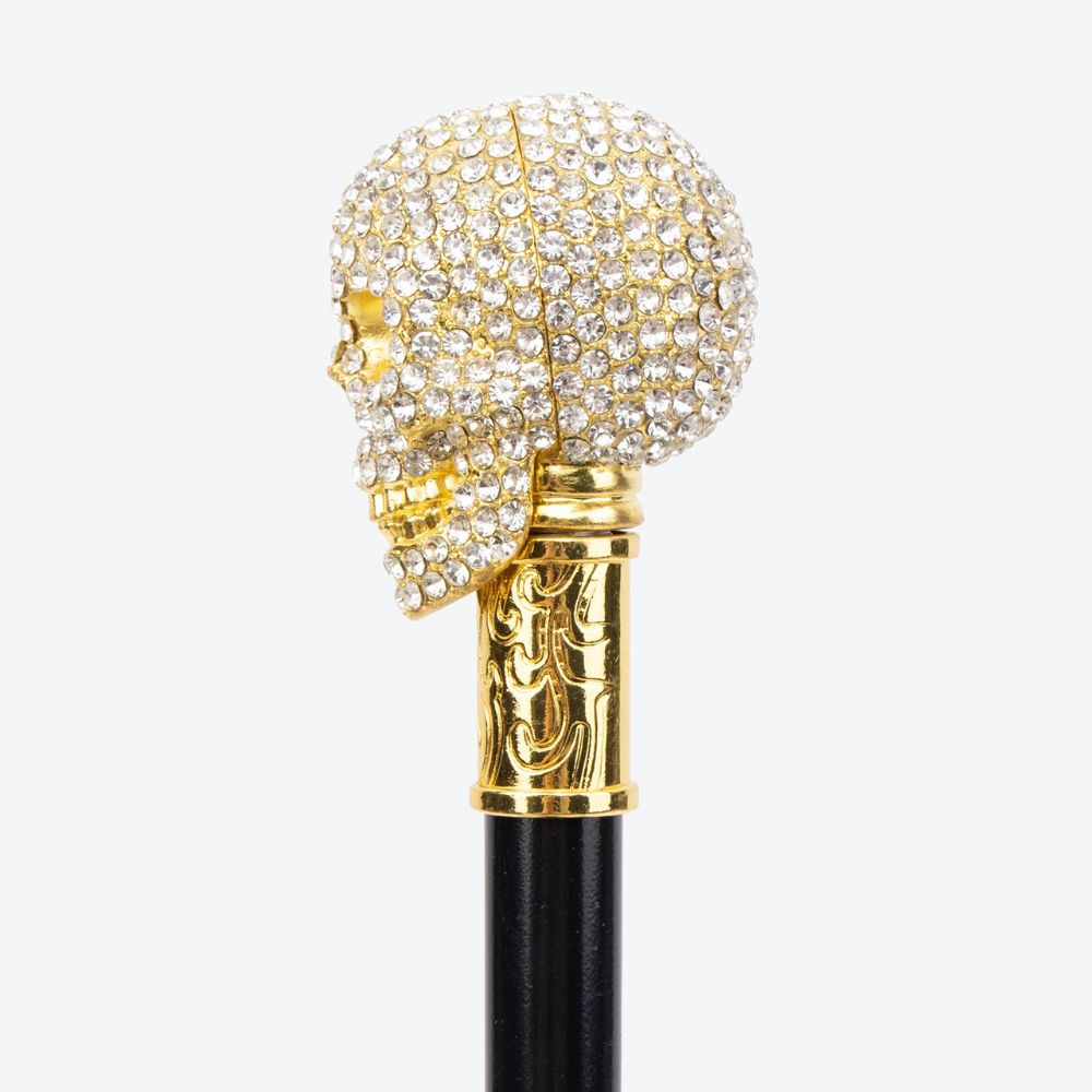 Shiny Gold Skull Cane with Rhinestones - Bastoni