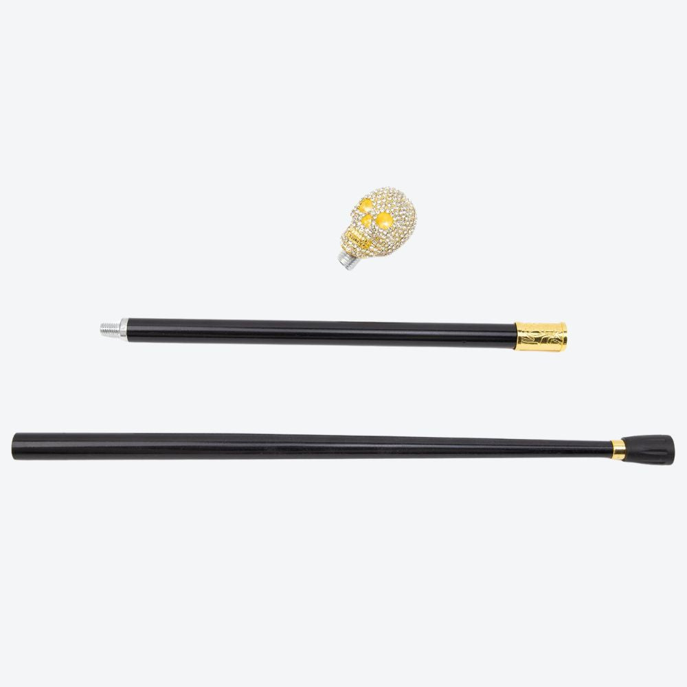 Shiny Gold Skull Cane with Rhinestones - Bastoni