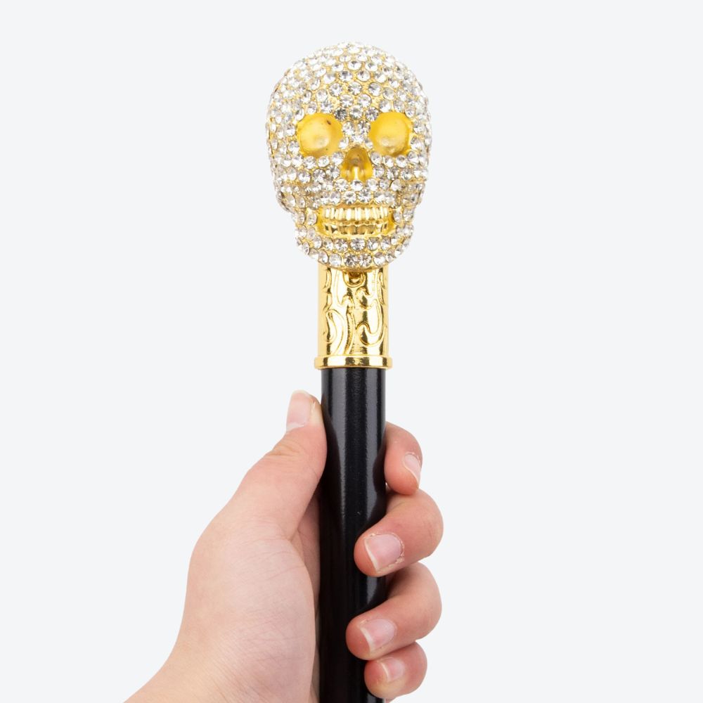 Shiny Gold Skull Cane with Rhinestones - Bastoni