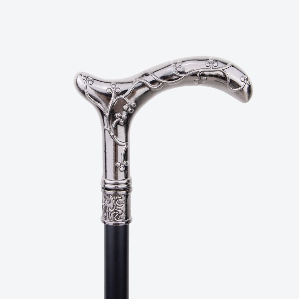 Women's Metallic Silver Plum Blossom Cane. Bastoni