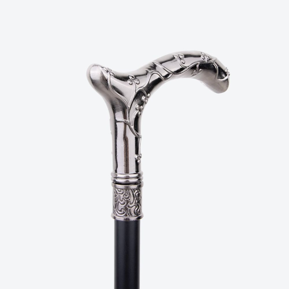 Women's Metallic Silver Plum Blossom Cane. Bastoni