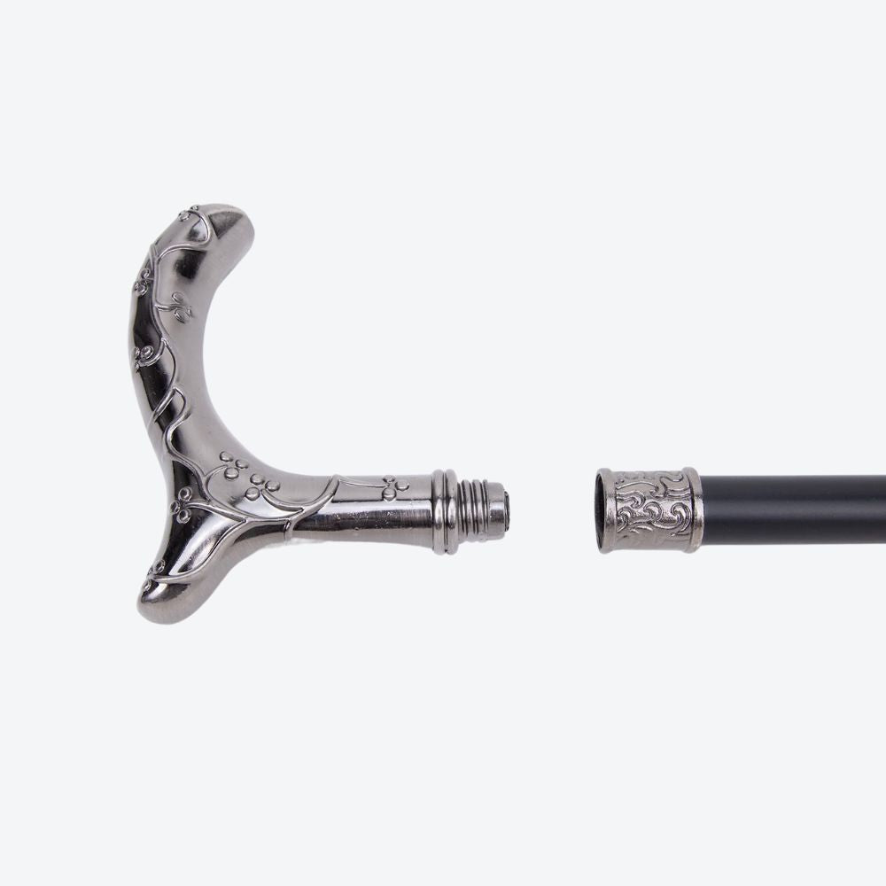 Women's Metallic Silver Plum Blossom Cane. Bastoni