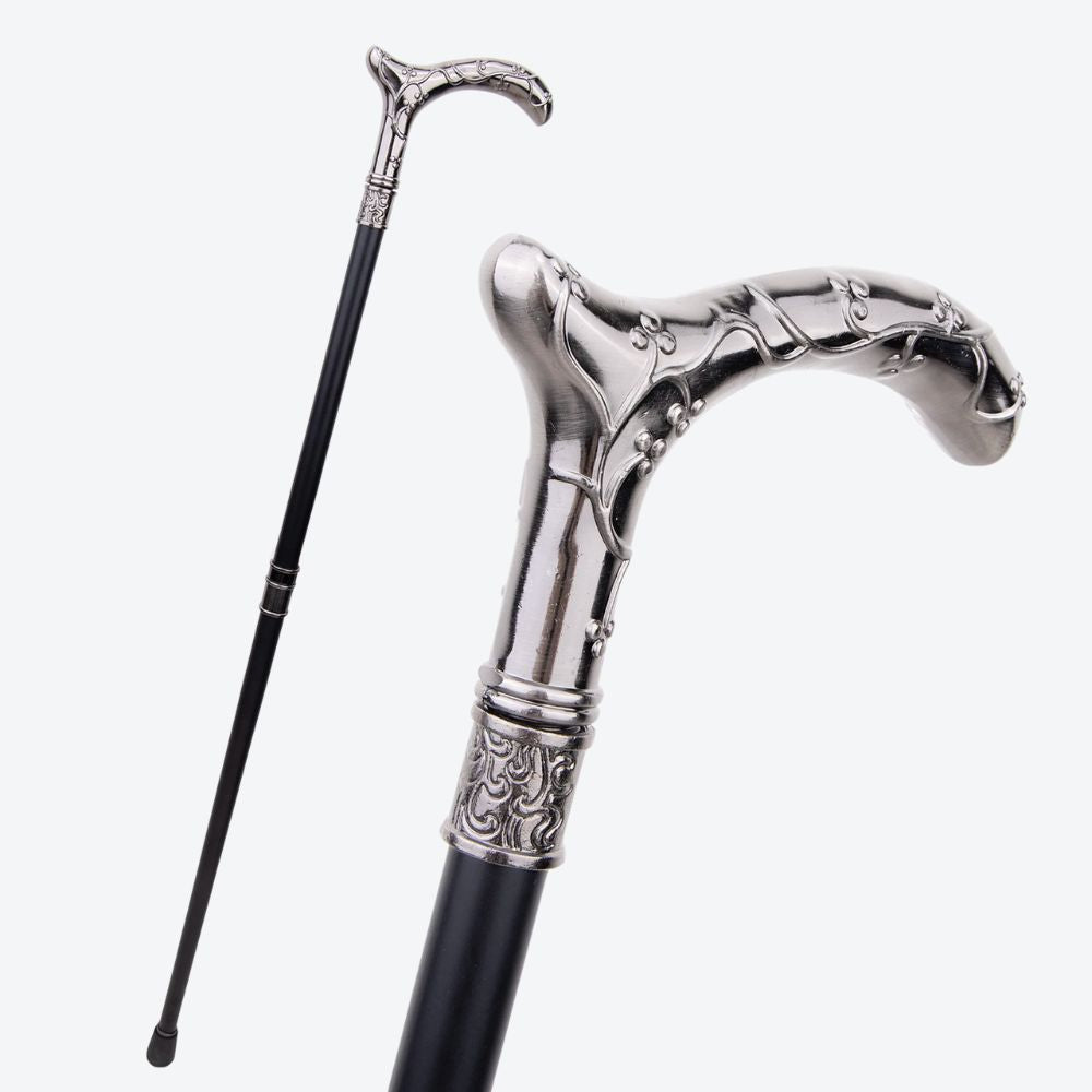 Women's Metallic Silver Plum Blossom Cane. Bastoni