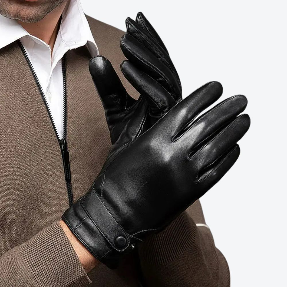 100% Genuine Leather Gloves Men Thick Warm Driving Cycling Touch Screen Winter Guantes Top Layer Sheepskin Full Finger Gloves - Bastoni