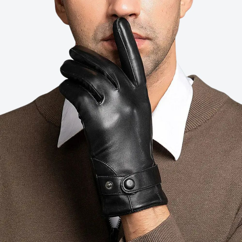 100% Genuine Leather Gloves Men Thick Warm Driving Cycling Touch Screen Winter Guantes Top Layer Sheepskin Full Finger Gloves - Bastoni