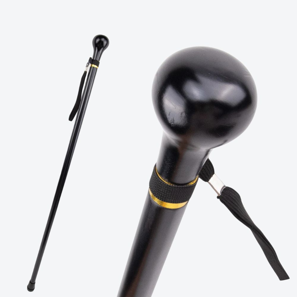 Traditional Black Round Wooden Cane Bastoni
