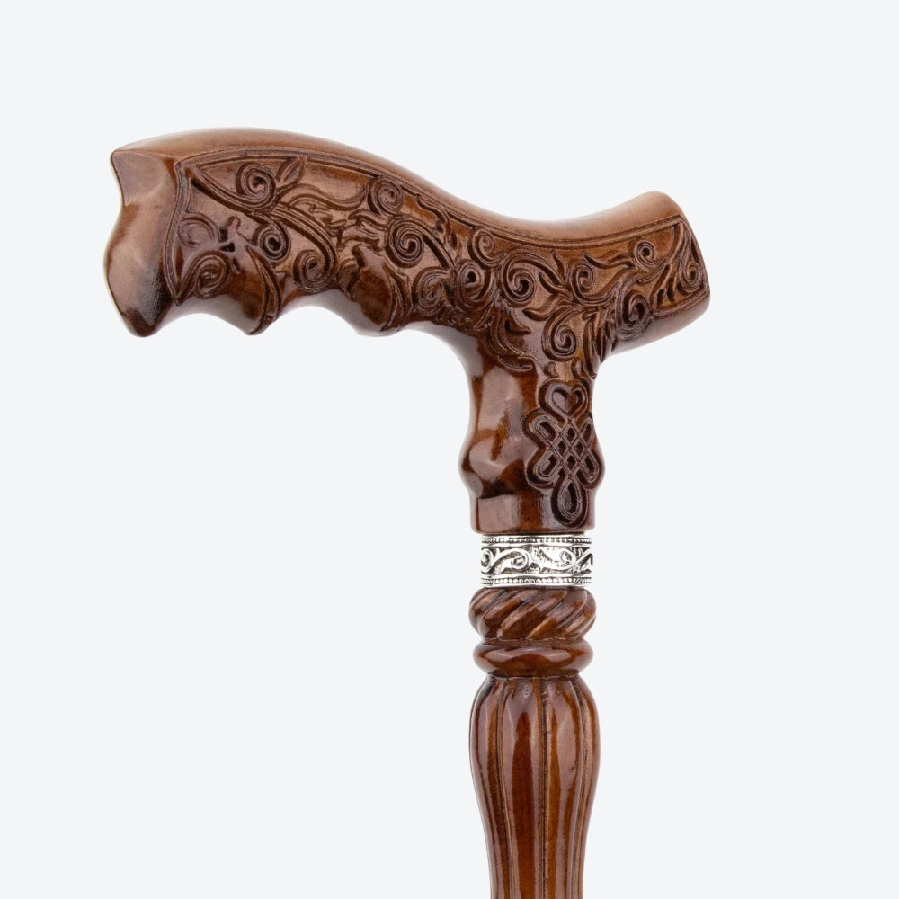 Classic Victorian Walking Stick in Carved Brown Wood - Bastoni