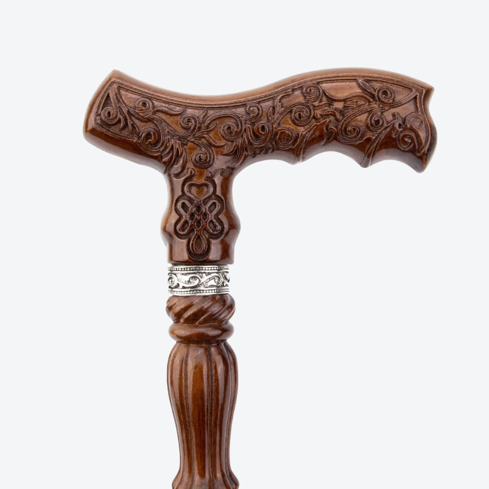 Classic Victorian Walking Stick in Carved Brown Wood - Bastoni