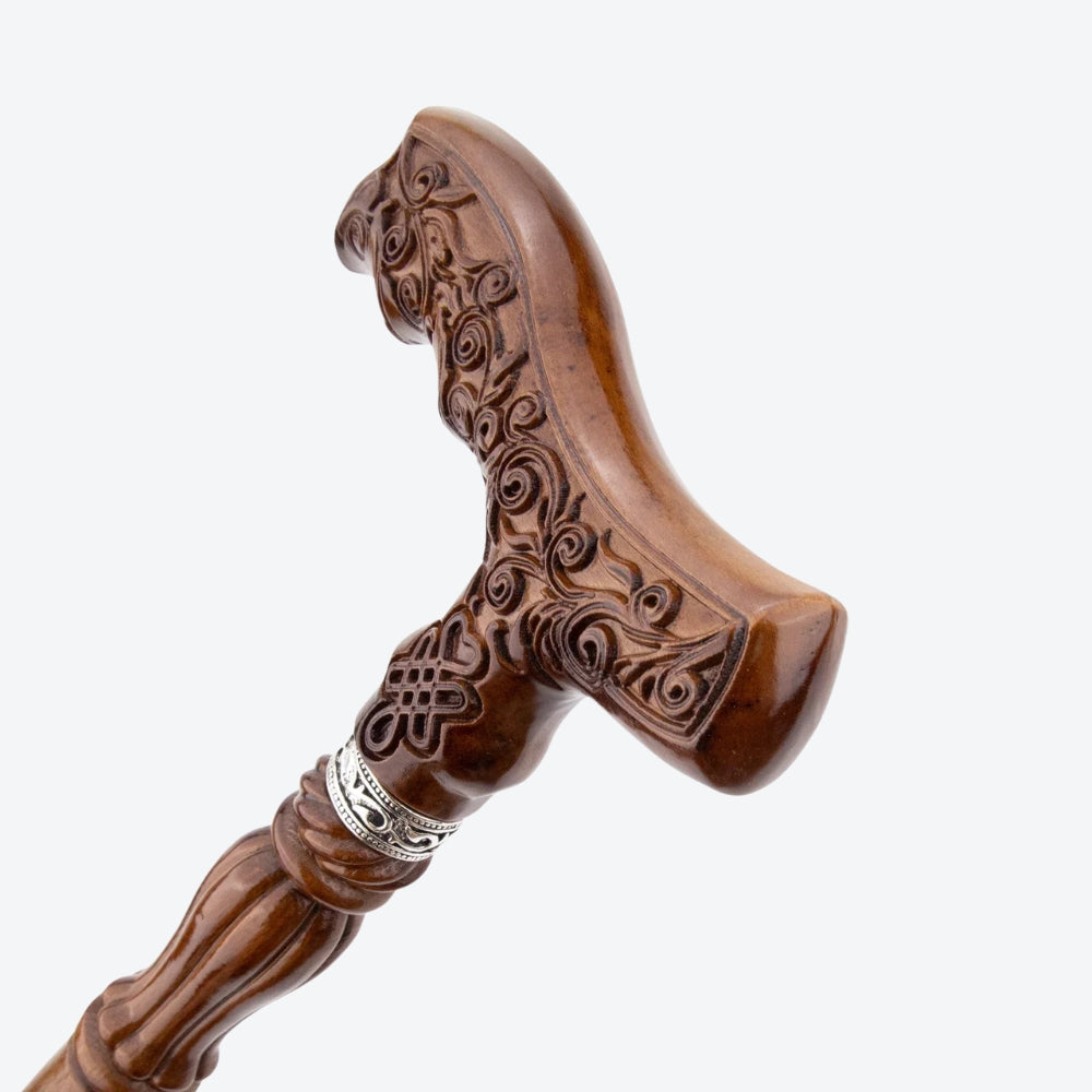 Classic Victorian Walking Stick in Carved Brown Wood - Bastoni