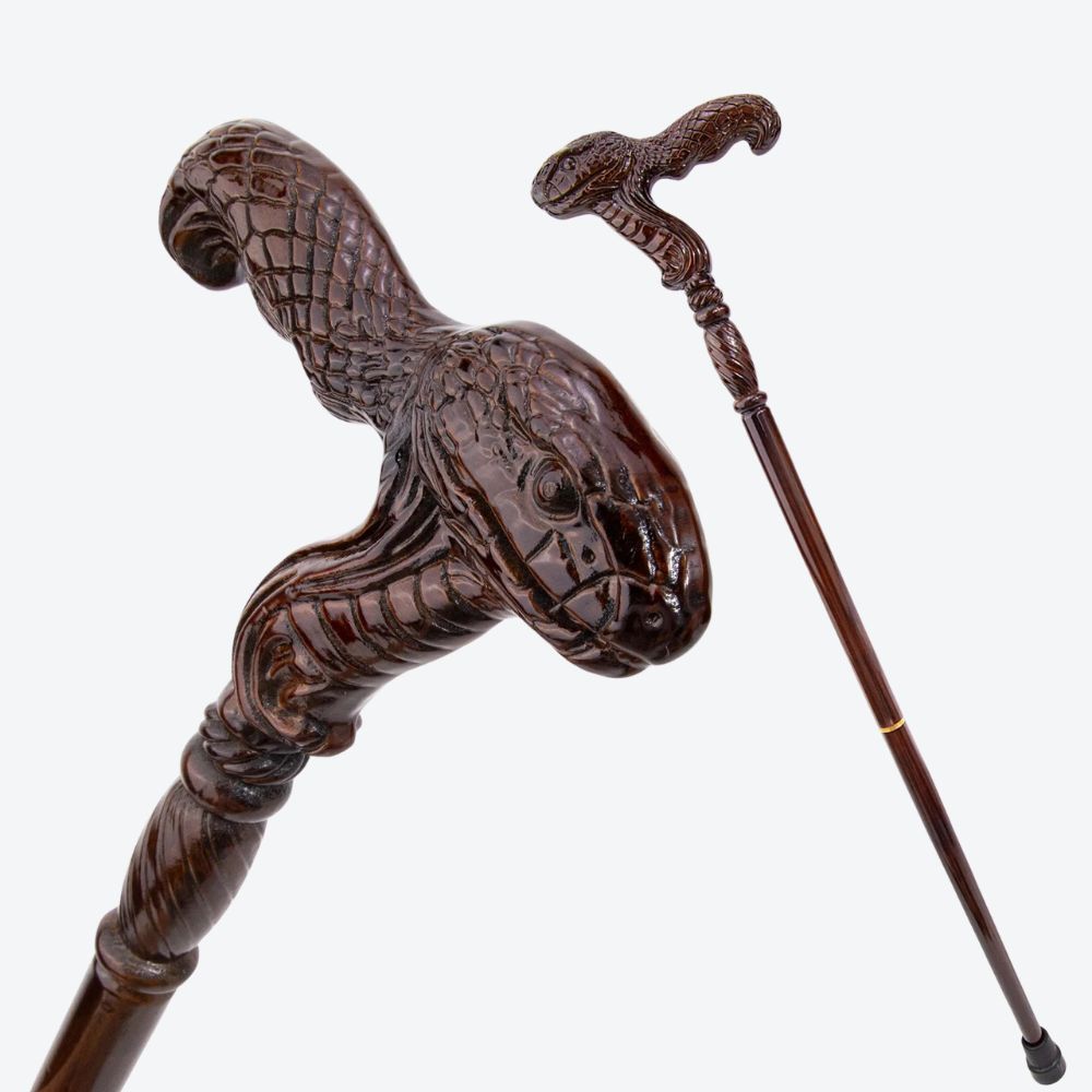 Vintage Carved Wooden Snake Cane-Bastoni UK