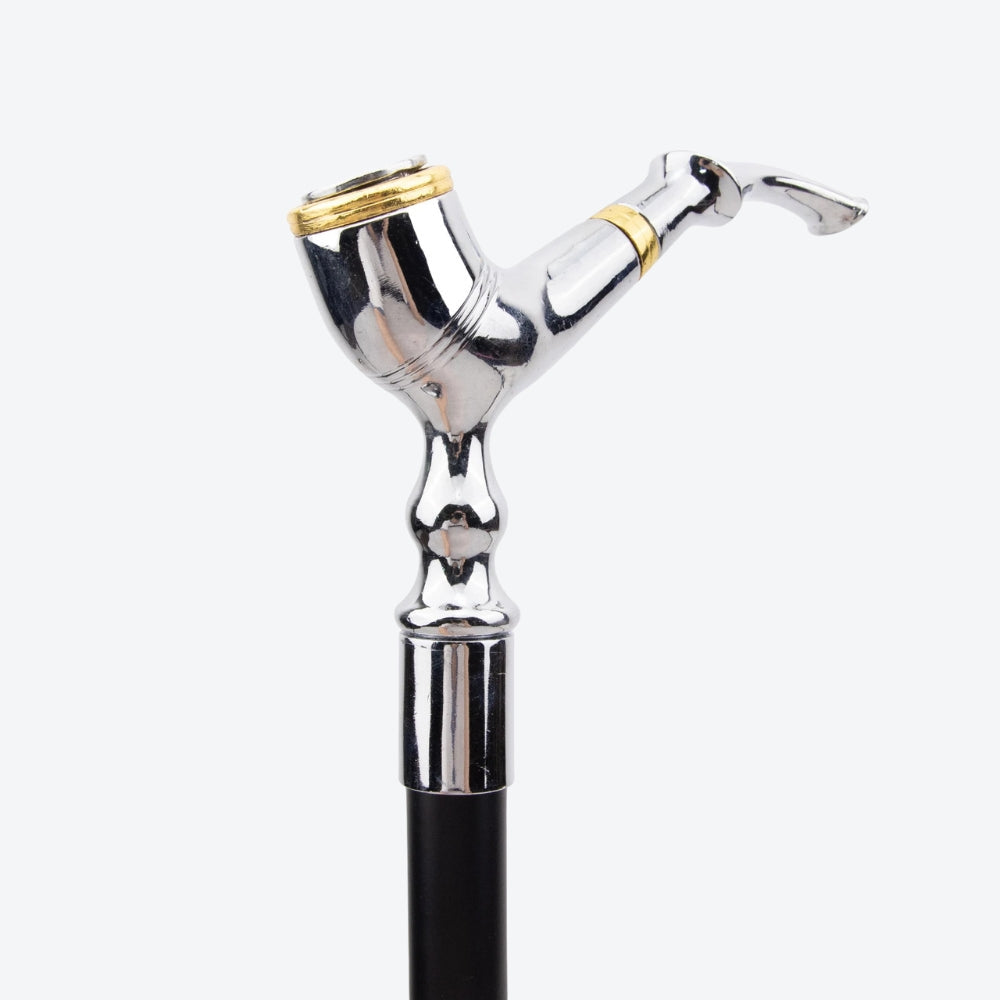 Metal Cane, Pipe Style, Silver - Bastoni