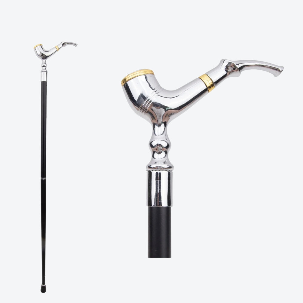 Metal Cane, Pipe Style, Silver - Bastoni