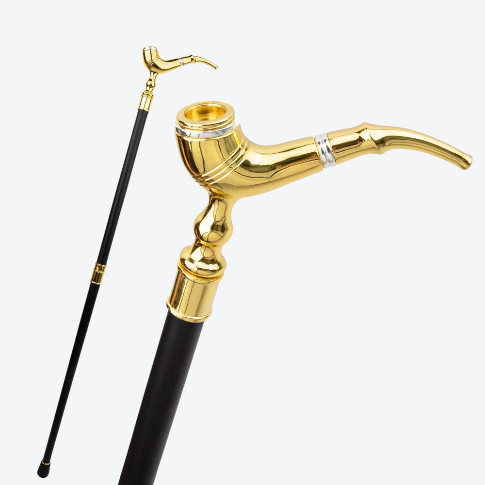 Gold Metal Cane in Pipe Style - Bastoni