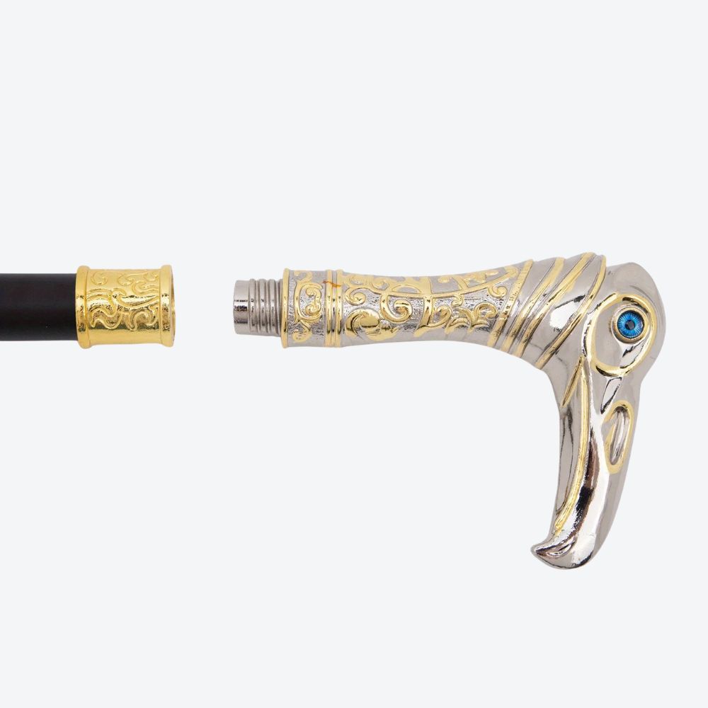 Vintage Luxury Golden Heron Walking Stick Silver/Golden-Bastoni UK