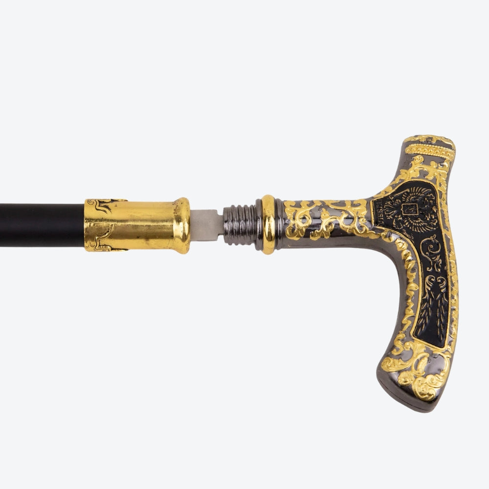 Vintage Metal Walking Stick, Wolf Black/Gold - Bastoni