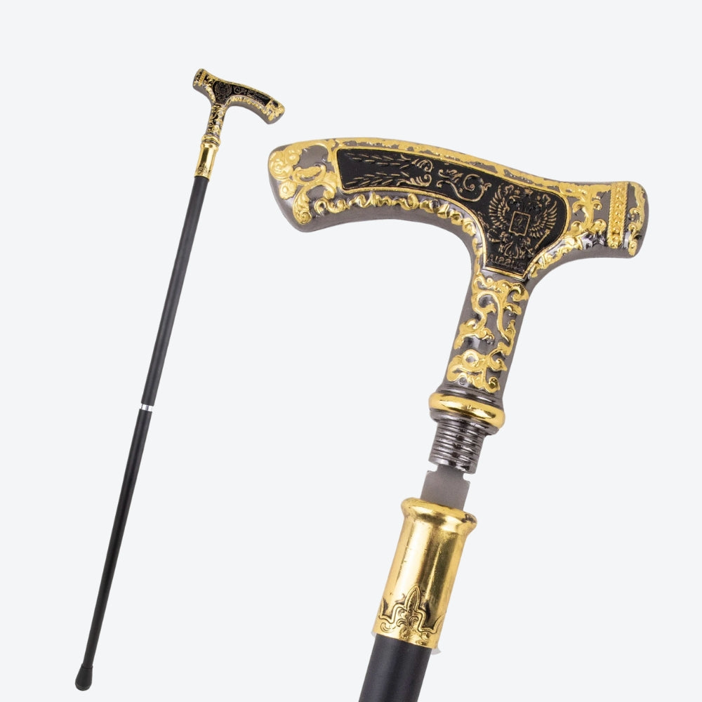 Vintage Metal Walking Stick, Wolf Black/Gold - Bastoni