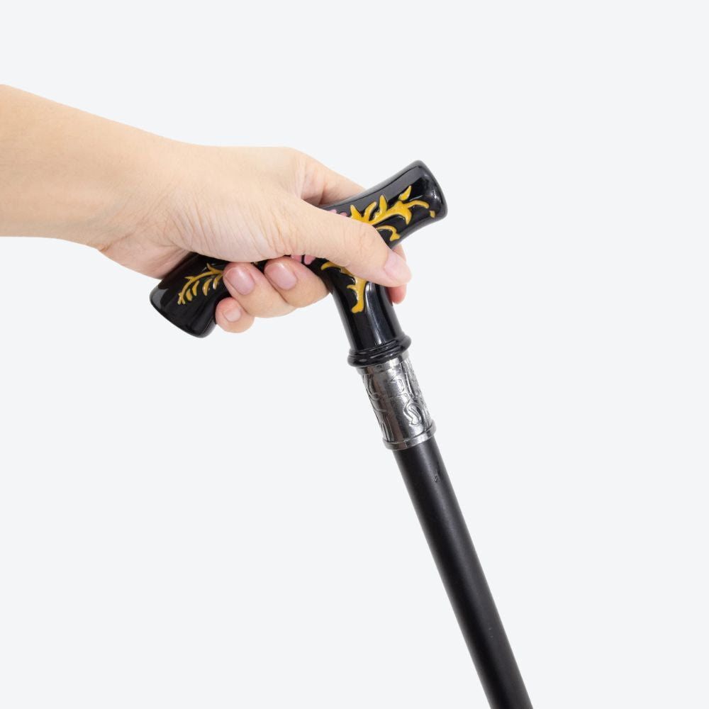 Vintage Summer Flowers Metal Cane Black/Yellow-Bastoni UK