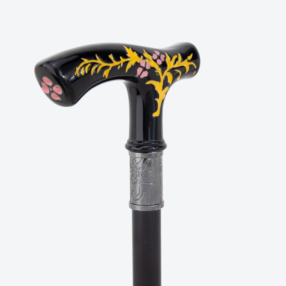 Vintage Summer Flowers Metal Cane Black/Yellow-Bastoni UK