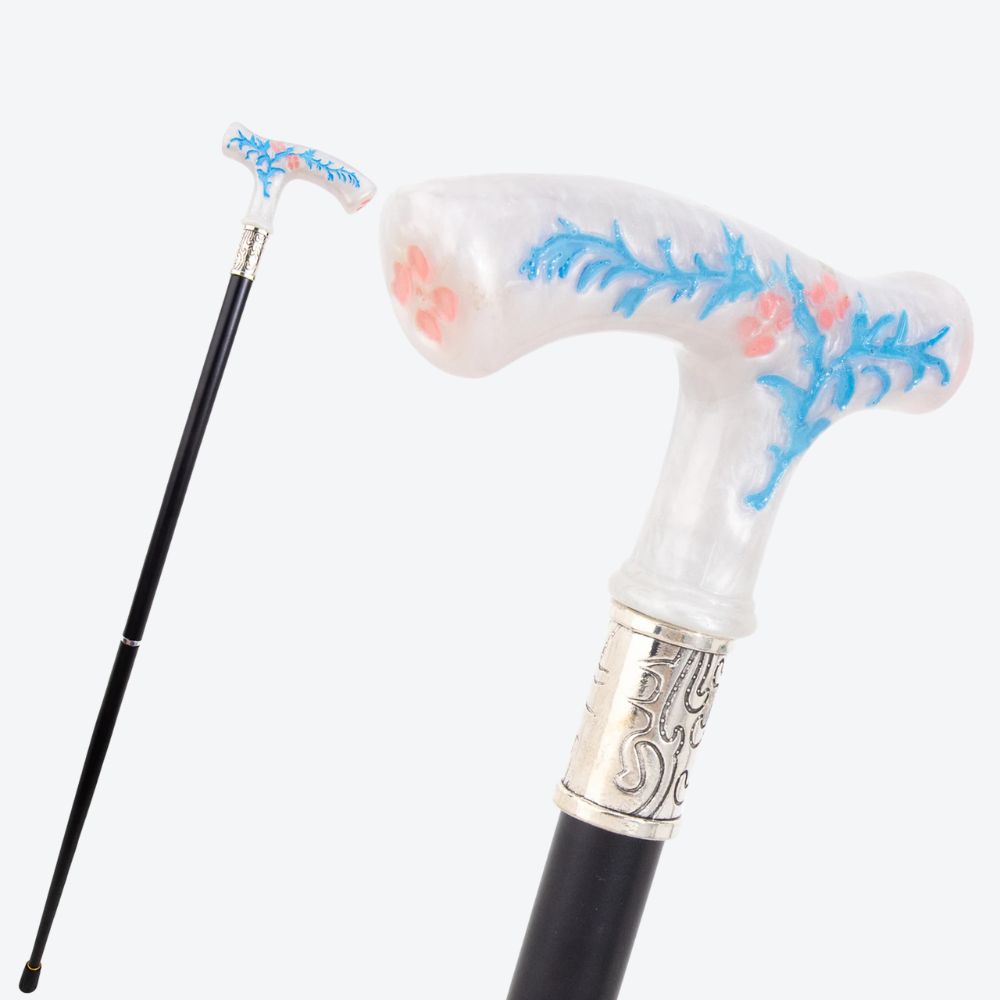 Vintage Summer Flowers Metal Cane White/Blue-Bastoni UK