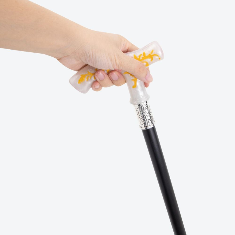 Vintage Summer Flowers Metal Cane White/Yellow-Bastoni UK