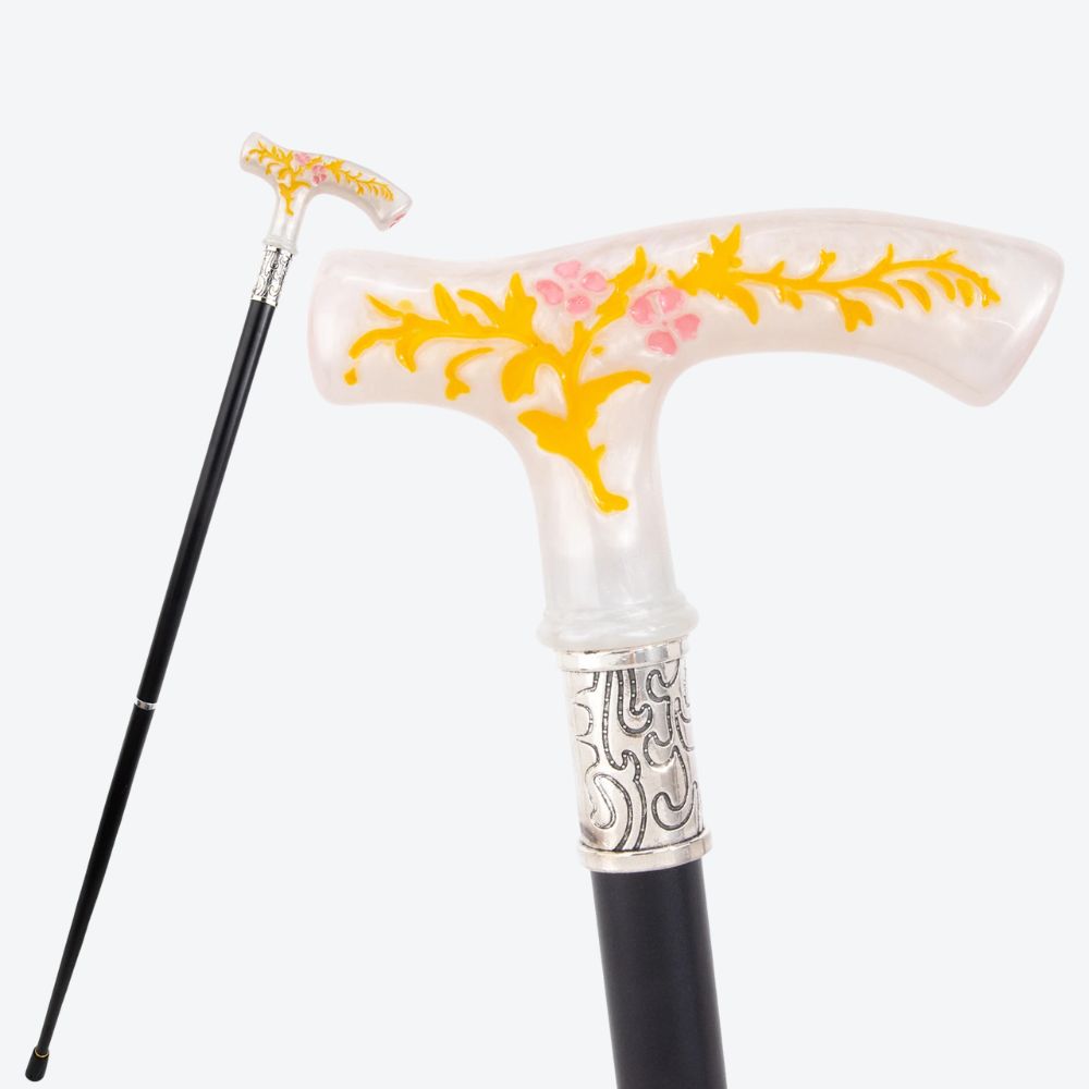 Vintage Summer Flowers Metal Cane White/Yellow-Bastoni UK