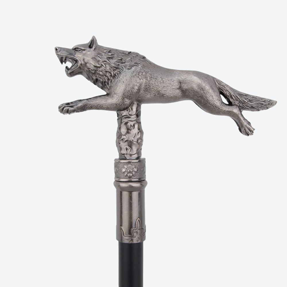 Wild Wolf Classic Metal Cane Silver-Bastoni Co