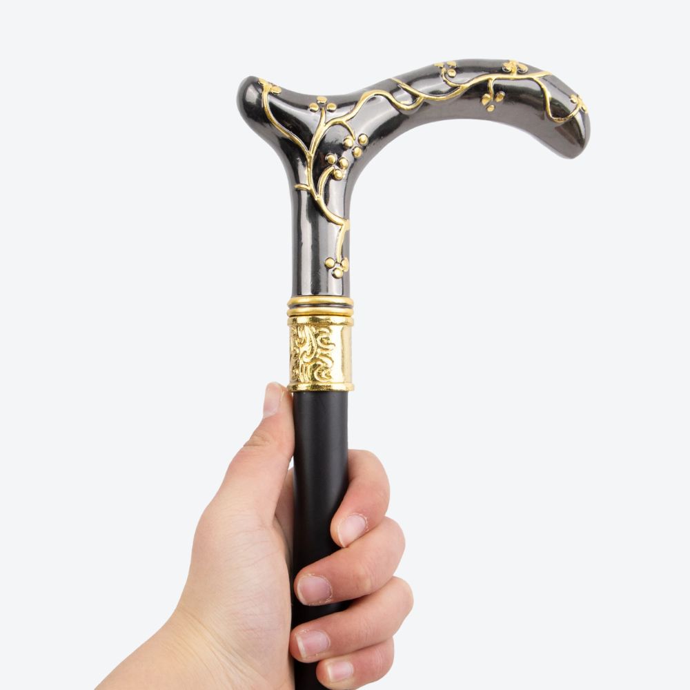 Women's Metallic Plum Blossom Cane, Black/Gold. Bastoni