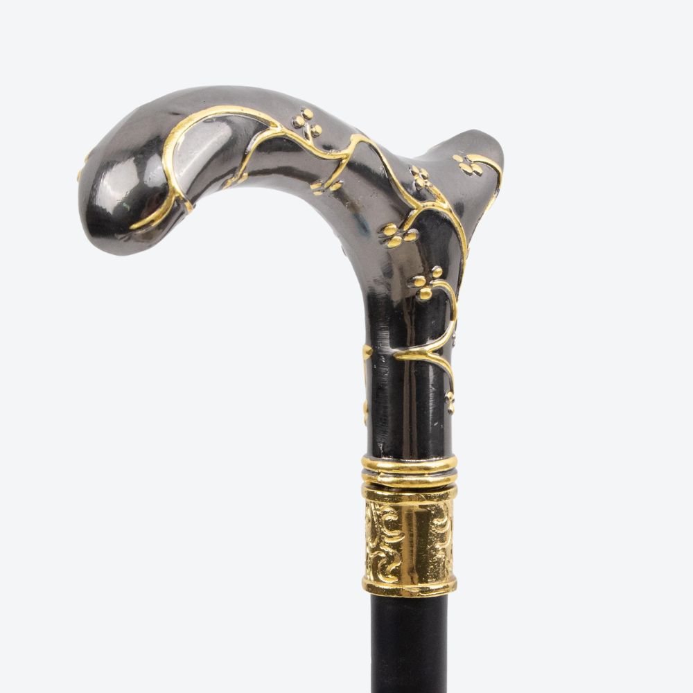 Women's Metallic Plum Blossom Cane, Black/Gold. Bastoni