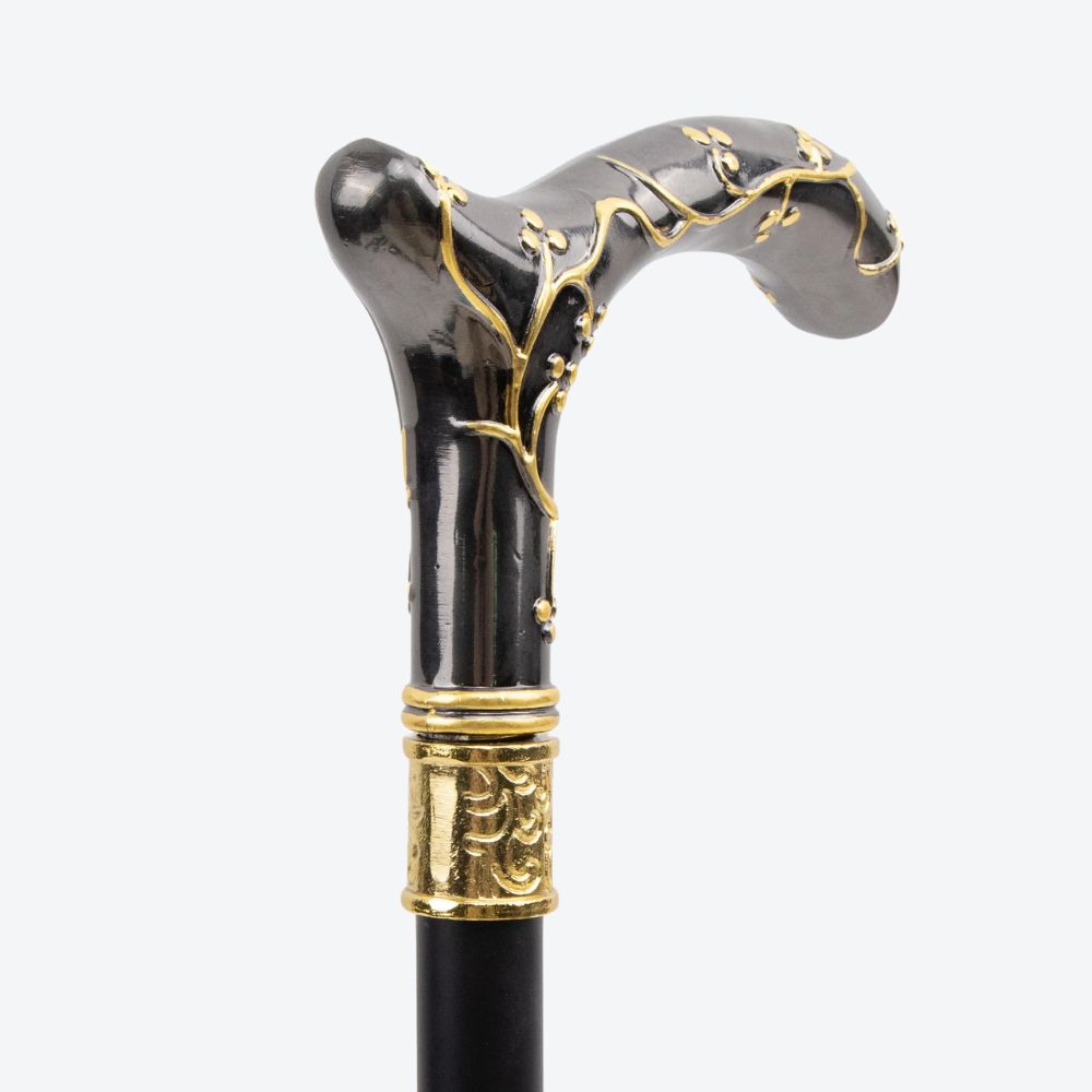 Women's Metallic Plum Blossom Cane, Black/Gold. Bastoni