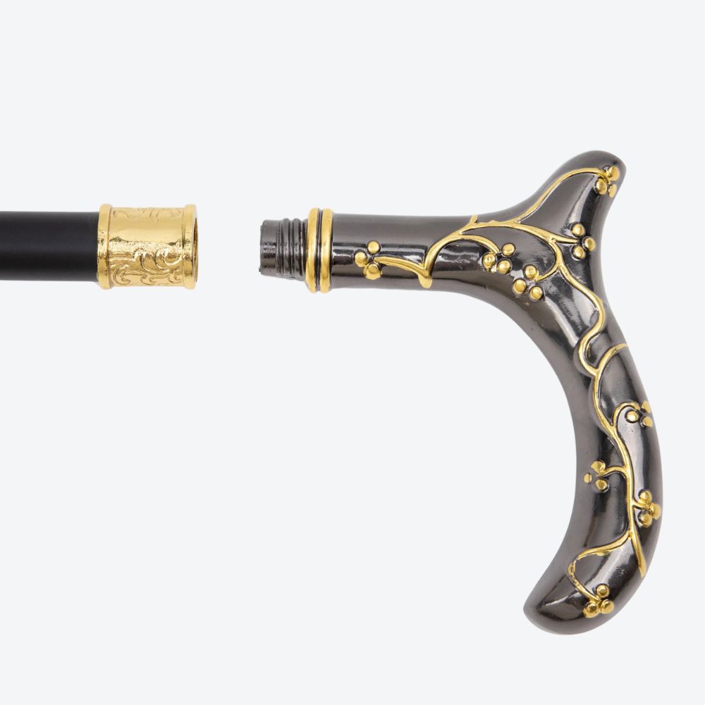 Women's Metallic Plum Blossom Cane, Black/Gold. Bastoni