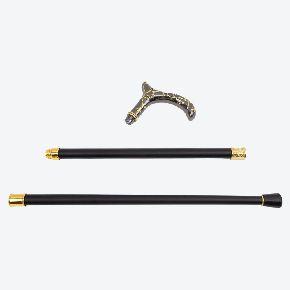 Women's Metallic Plum Blossom Cane, Black/Gold. Bastoni