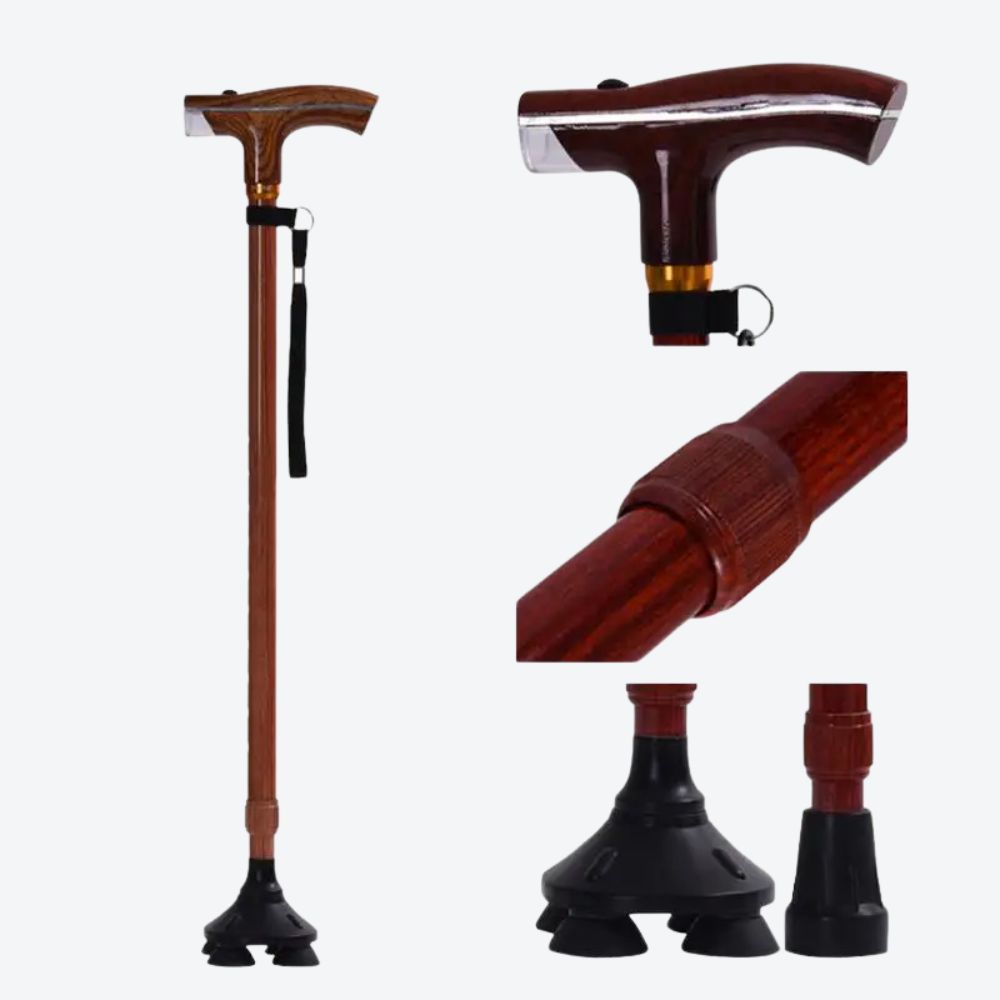 Bastoni Wine Wooden Style Metal Cane with LED Flashlight