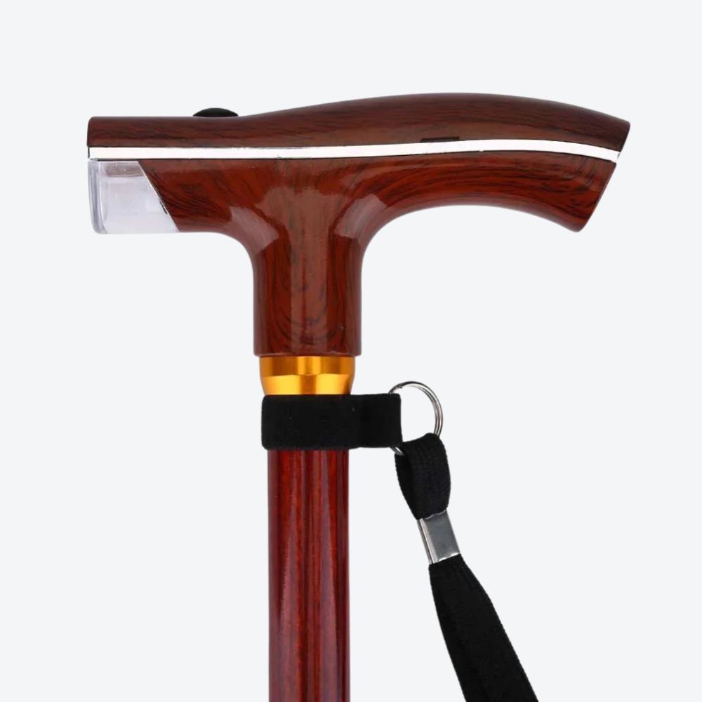 Bastoni Wine Wooden Style Metal Cane with LED Flashlight