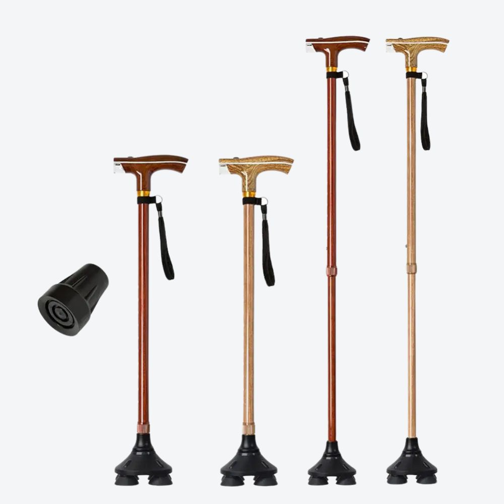 Bastoni Wine Wooden Style Metal Cane with LED Flashlight