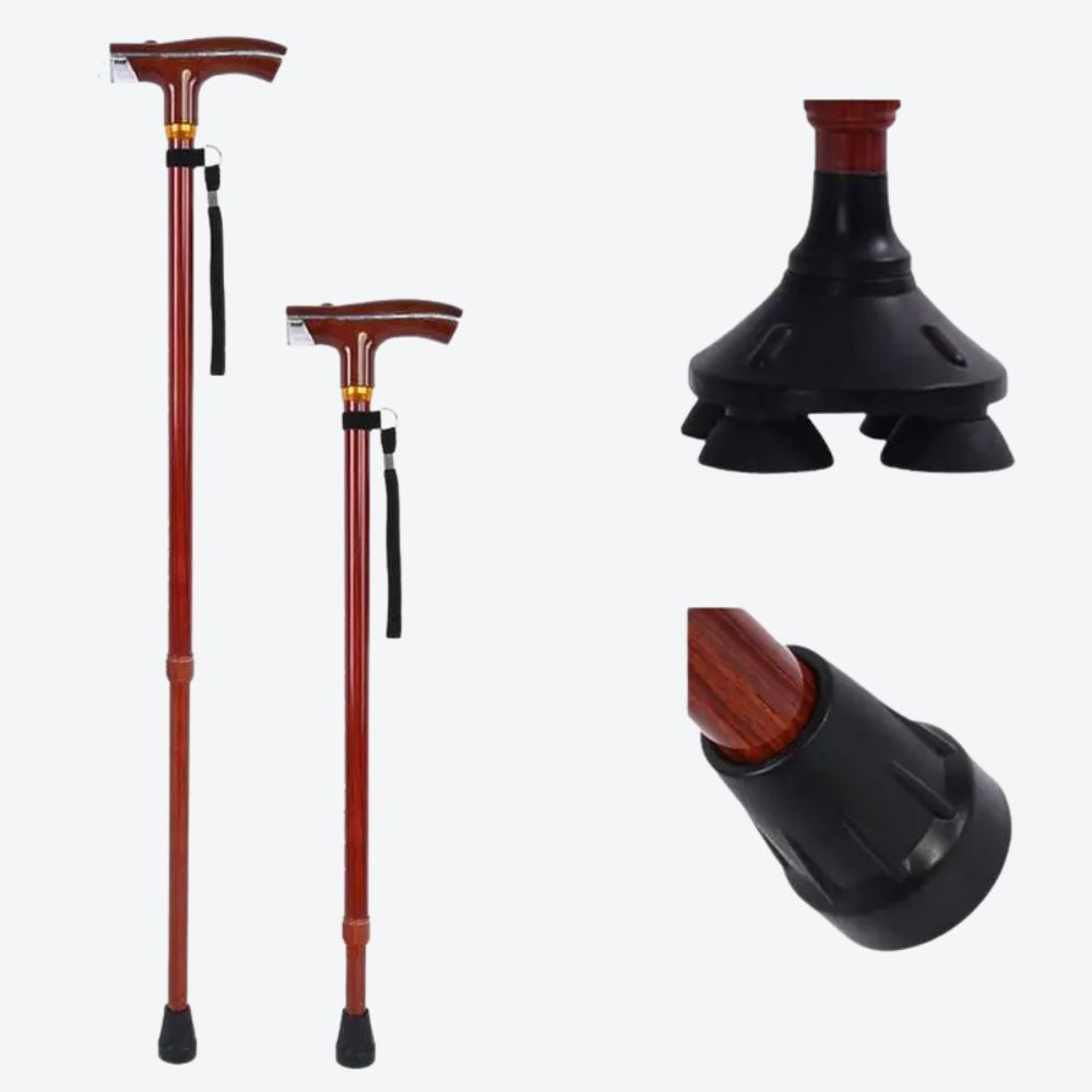 Bastoni Wine Wooden Style Metal Cane with LED Flashlight