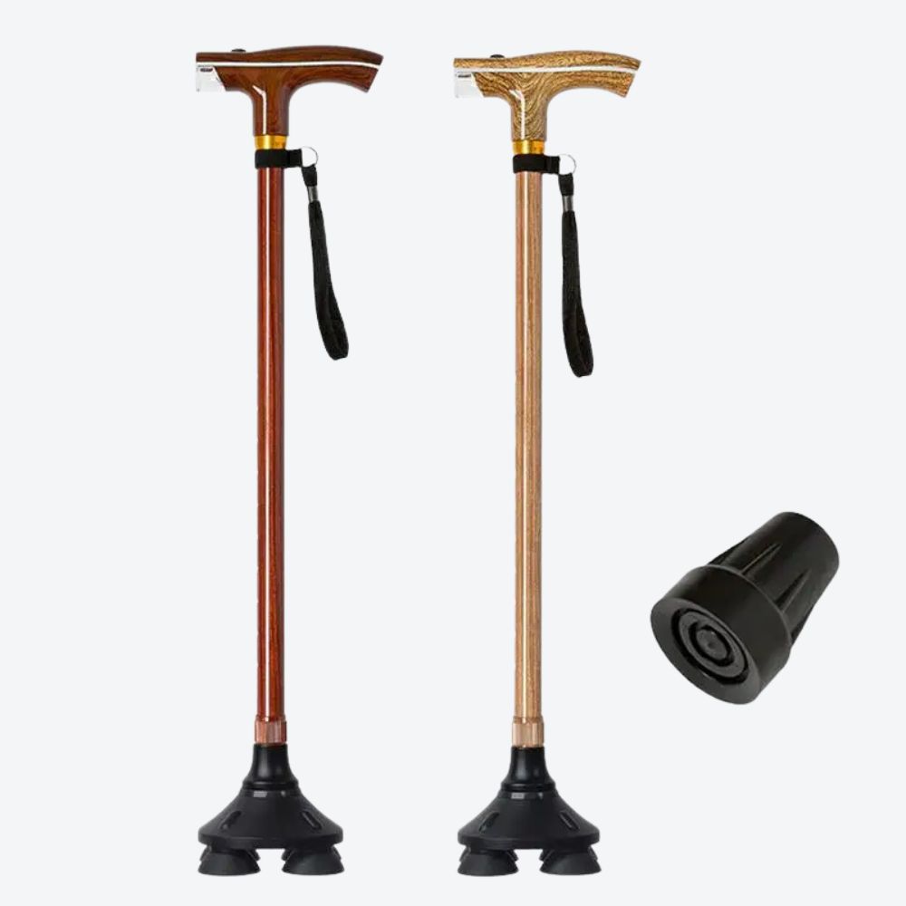 Bastoni Wine Wooden Style Metal Cane with LED Flashlight
