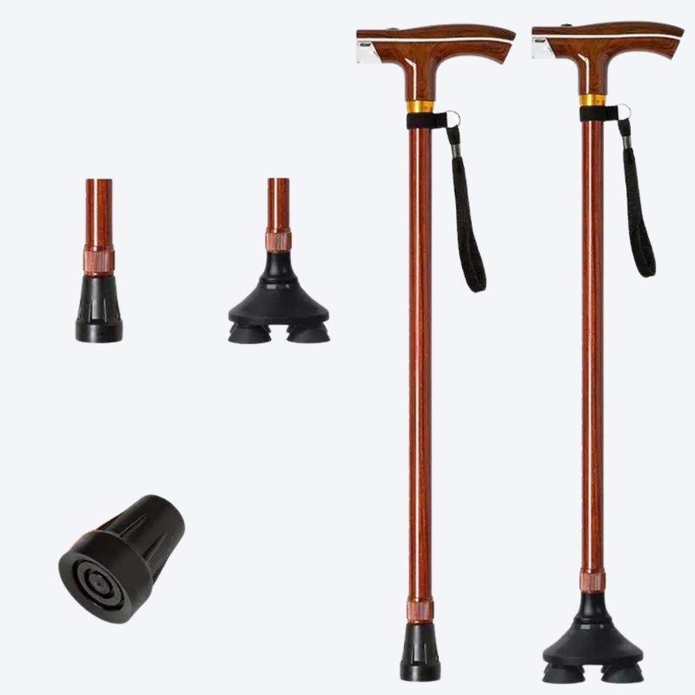 Bastoni Wine Wooden Style Metal Cane with LED Flashlight