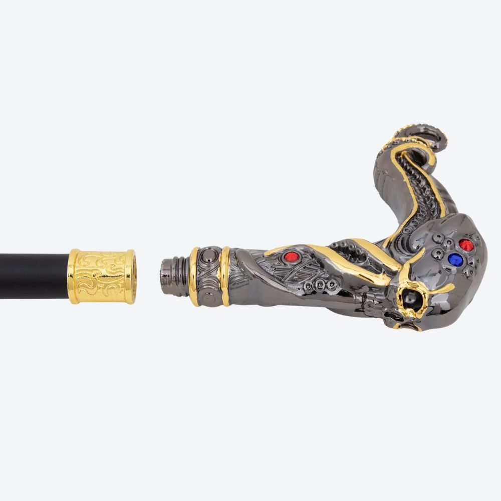 Octopus Skull Metal Cane Dark Silver