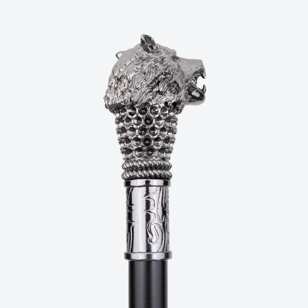 Voracious Wolf Metal Cane Silver