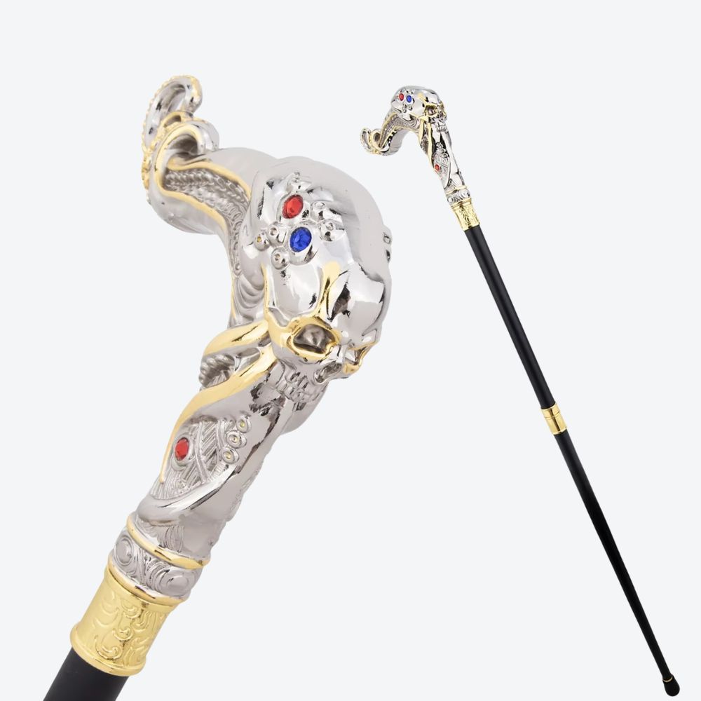 Octopus Skull Metal Cane Silver