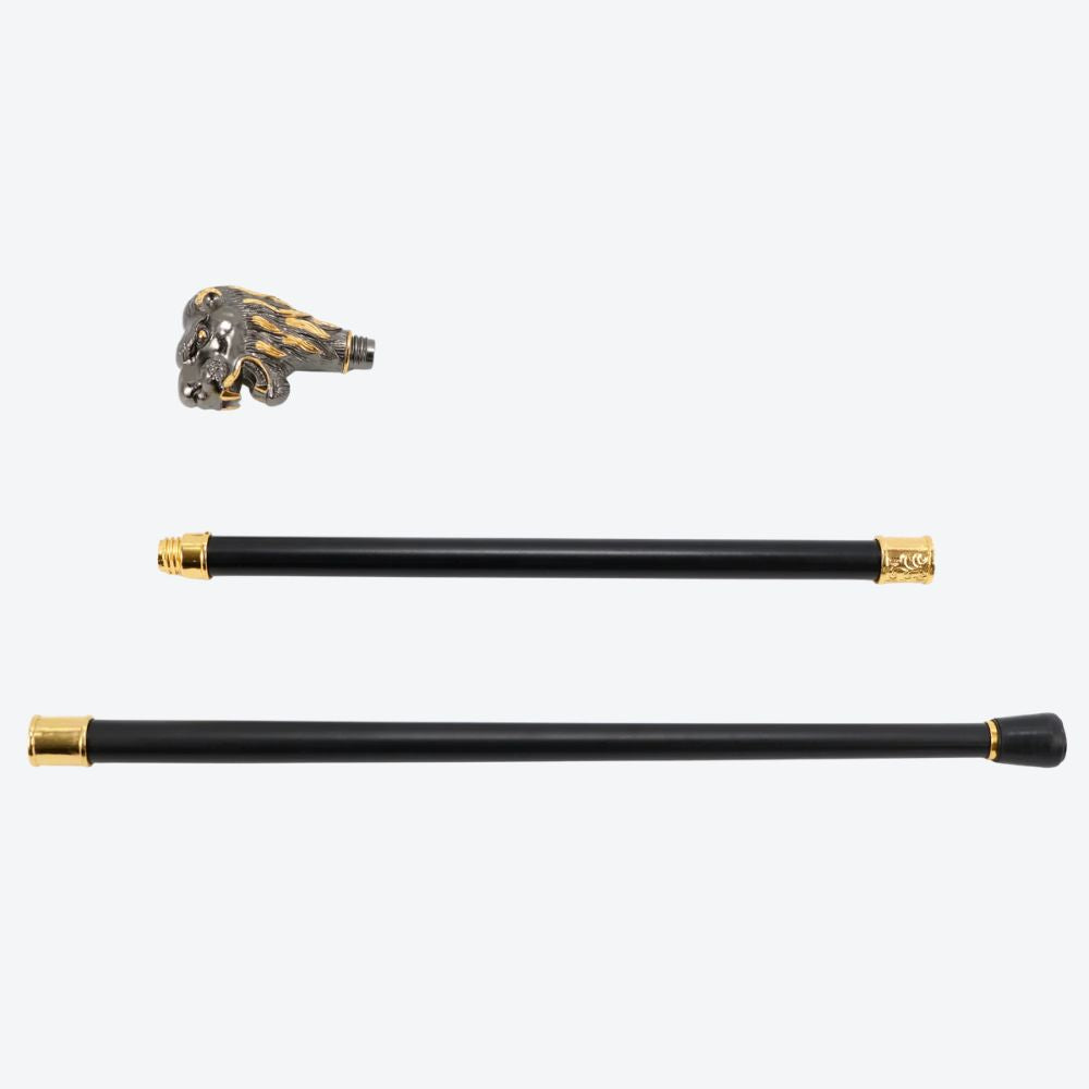 Sculptural Lion Metal Cane Silver/Golden