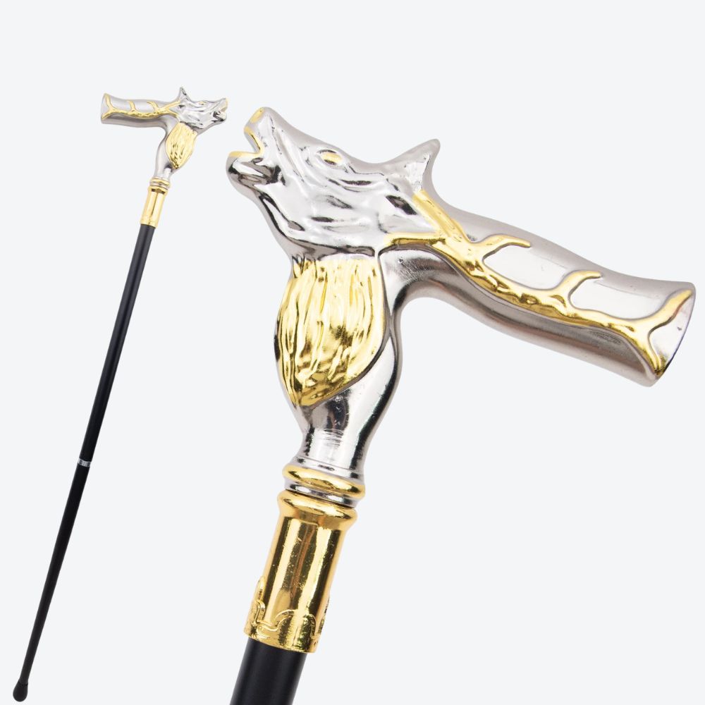 Classic Silver and Gold Deer Metal Cane