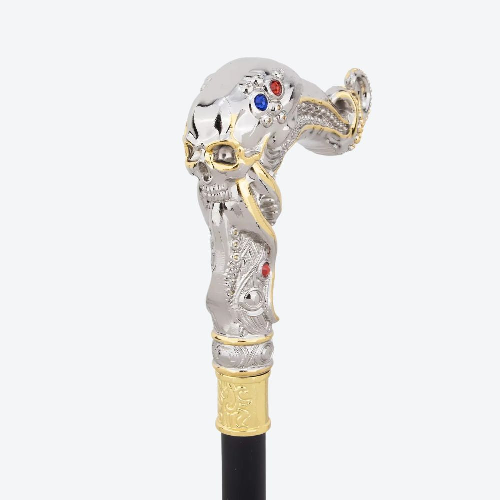 Octopus Skull Metal Cane Silver