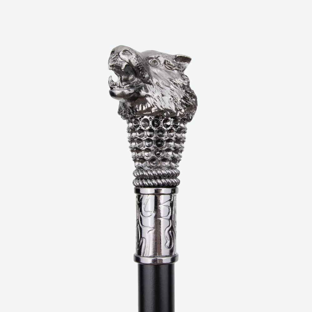 Alpha Wolf Silver Metal Cane-Bastoni UK