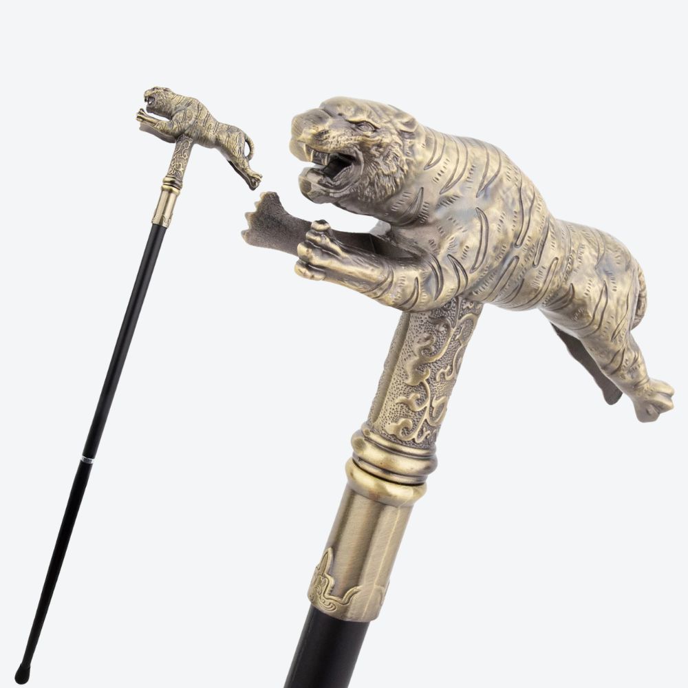 Ancestral Golden Tiger Wooden Cane Bronze-Bastoni UK